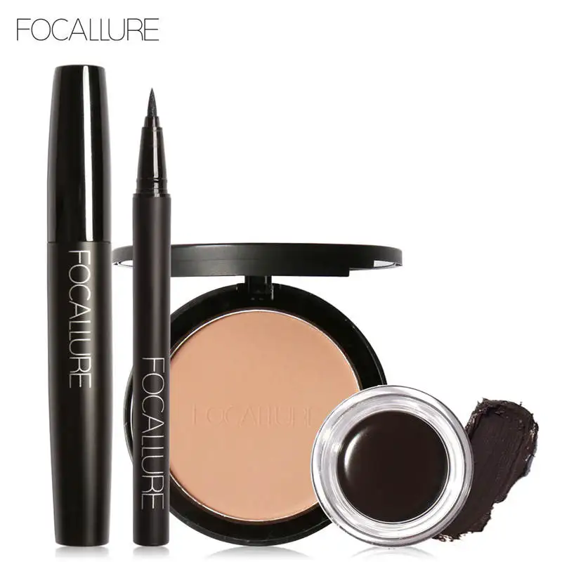 Focallure 4pc Daily use Must Have Makeup Set with Brows Gel Cream Mascara Eyeliner Face Powder