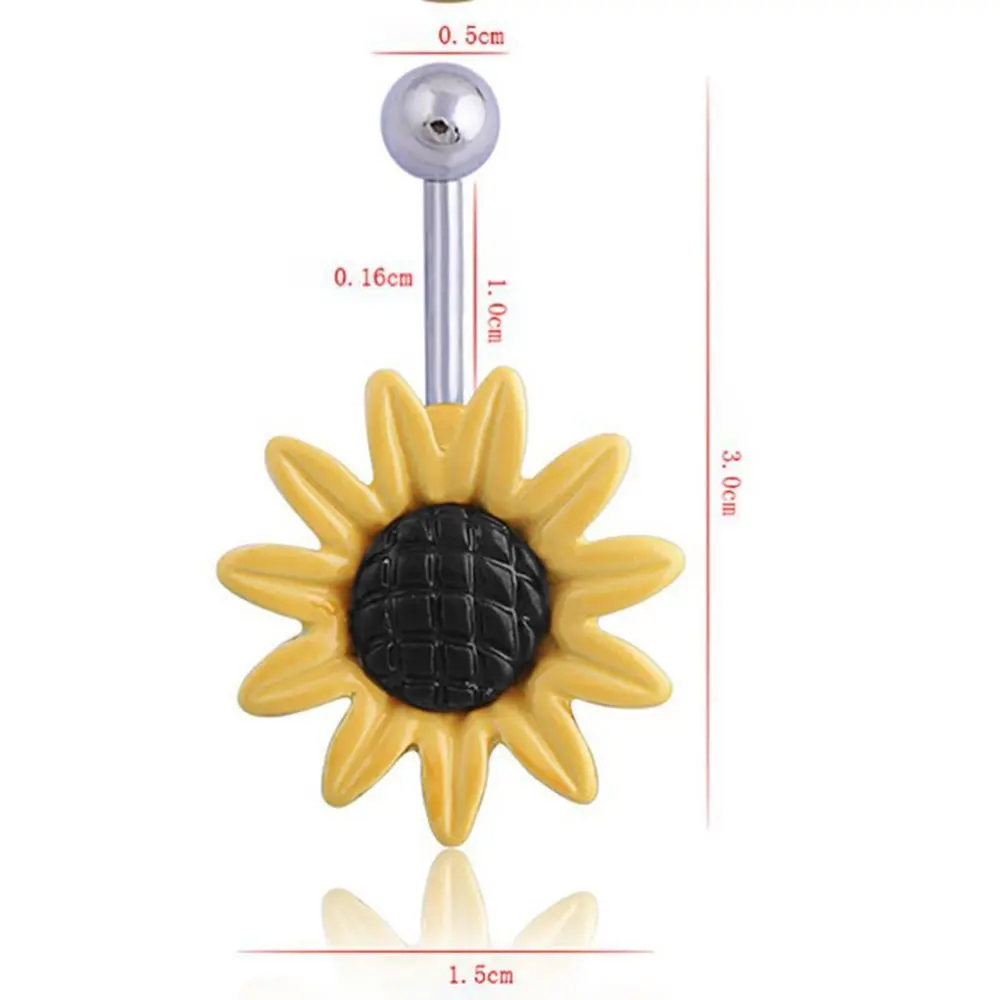 Новинка, 2 цвета, модный блестящий цветок подсолнуха, штанга для пупка, кольцо для пирсинга пупка, женское ювелирное изделие для тела, белый, желтый