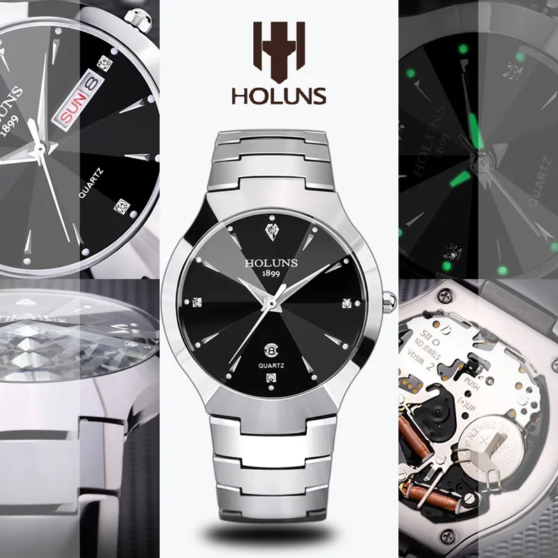 Holuns Топ люксовый бренд Вольфрамовая сталь мужские часы повседневные бизнес Алмаз кварцевые мужские наручные часы Relogio Masculino