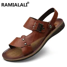 Летние мужские кожаные сандалии; модная мужская обувь из натуральной кожи; повседневные мужские сандалии на плоской подошве; летняя пляжная обувь; пляжные сандалии