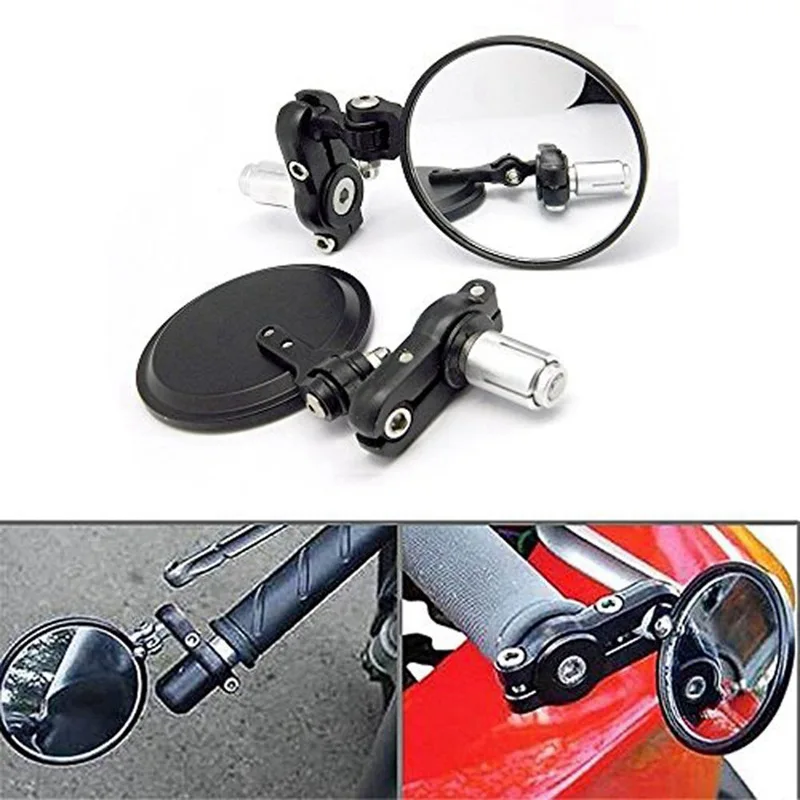 

1 Pair Side Mirrors Twistable Custom Cafe Racer Round Handle Bar End Motorcycle Mirrors Motobike CNC Machined For Universal Moto
