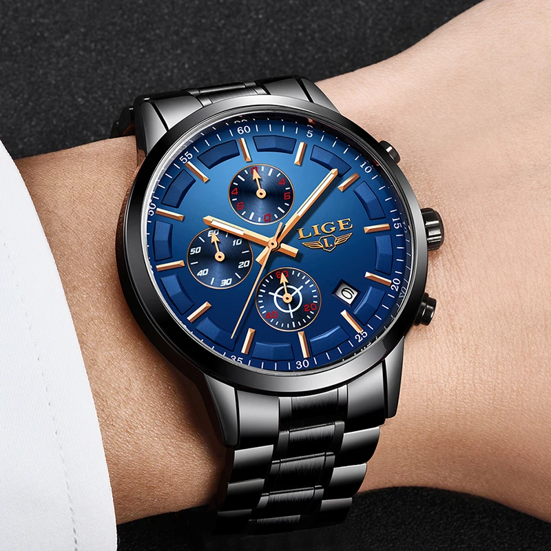 Relogio New Watch Men LIGE Men Fashion Luxury All Steel Strap Waterproof Quartz Watch For Men's Sport's Watch Reloj Hombre+Box