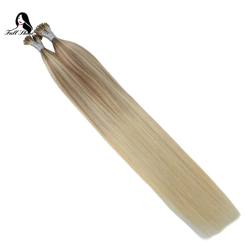 spesifikasi Penuh Bersinar Aku Tip Ekstensi Rambut Fusion Rambut Warna warni Ekstensi Sorot 100% Pra Terikat Remy Rambut 50 Gram Per paket