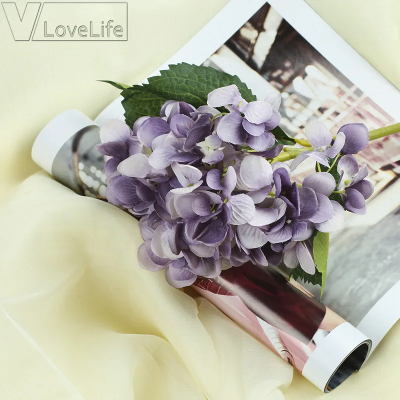 Главная искусственный цветок для декорирования силиконовые искусственные цветы гортензии Свадебные искусственный цветок цветы оформление - Цвет: purple