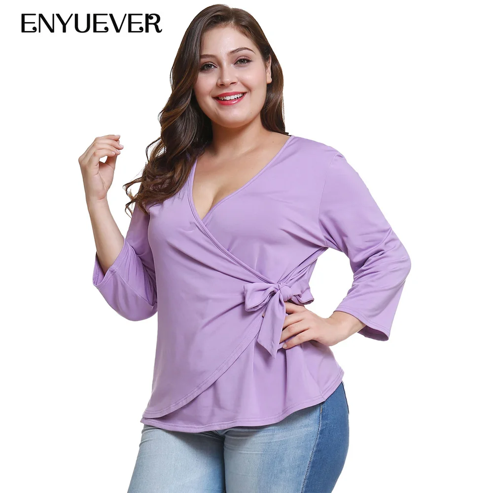 Manga Larga Cuello Encaje Chemisier Womens Casual Mujeres Plus Mujer Femme V Tops De Las Fajas Camisa 2019 Camisas Enyuever Tamaño Blusa Clothes woman Top wR0Ovnn8q
