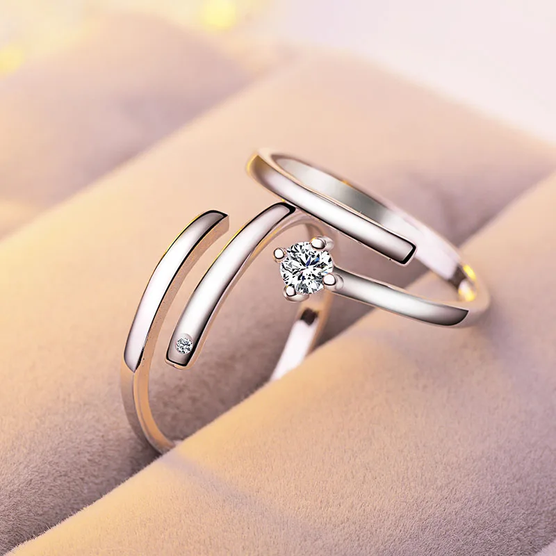 Модный комплект одежды из 2 шт./компл. простой открытие кольцо обручальное кольцо циркона шесть коготь корона для свадебной съемки возлюбленных, ювелирный подарок по оптовой цене