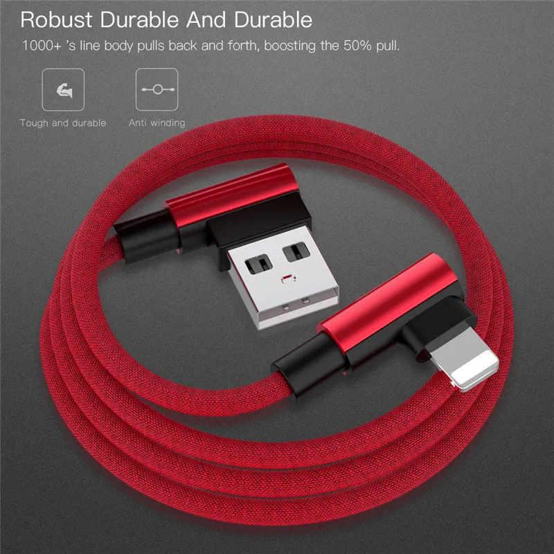 For iphone charger USB Cable Fast Charging 90 Degree usb cord 8 Pin Cable For iphone X Xs Max 8 7 6 plus 6s 5 5s se ipad cable