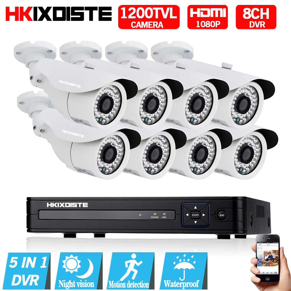 

Nightvision CCD 1200TVL Bullet HD cctv camera 8ch AHD 1080n HD hybird 5 in 1 DVR multi-language Waterproof IR-CUT Camera