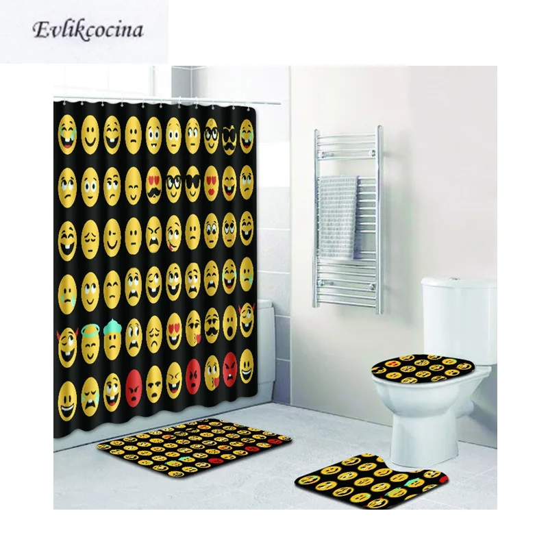 

Free Shipping 4pcs Cry Expression Banyo Bathroom Carpet Toilet U Type Bath Mats Set Non Slip Tapis Salle De Bain Alfombra Bano