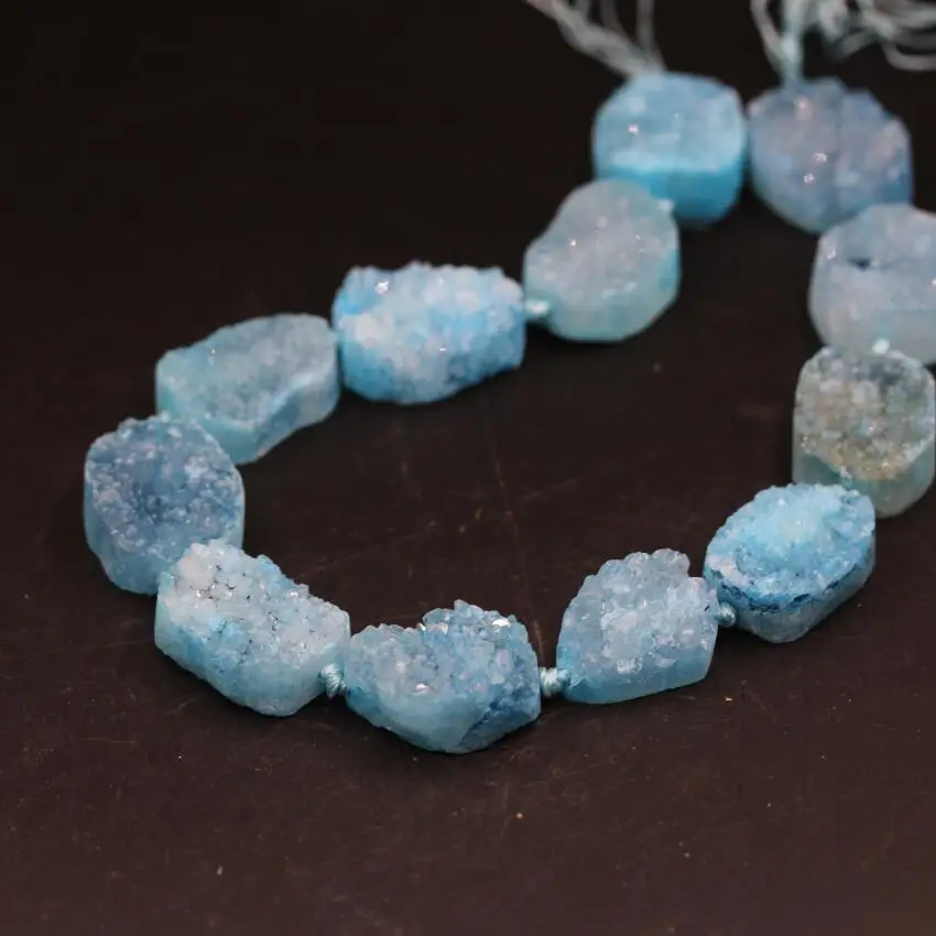 

Natural Quartz Geode Drusy Slab Beads,12pcs/strand Blue Roug Agates Crystal Cluster Druzy Slice Nugget Pendants Jewelry Making