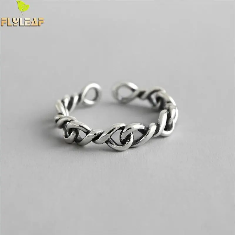 

Flyleaf Twist tie Chain Real 925 Sterling Silver Rings For Women High Quality Designer Fine Jewelry Femme Open Ring Vintage