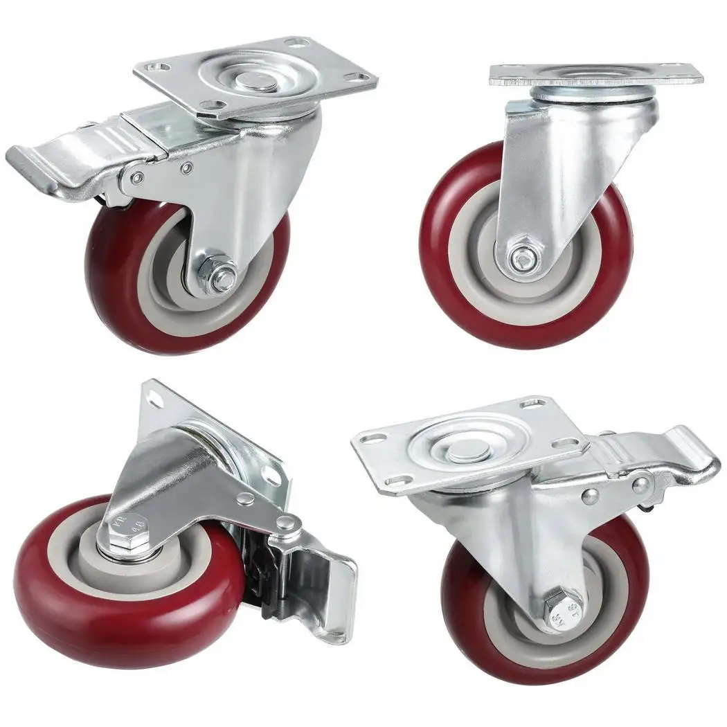 

4inch PVC Caster Wheels Swivel Casters Roller x Total Lock Brake 900 Lbs (300 Each) Shopping Cart Pack of 4