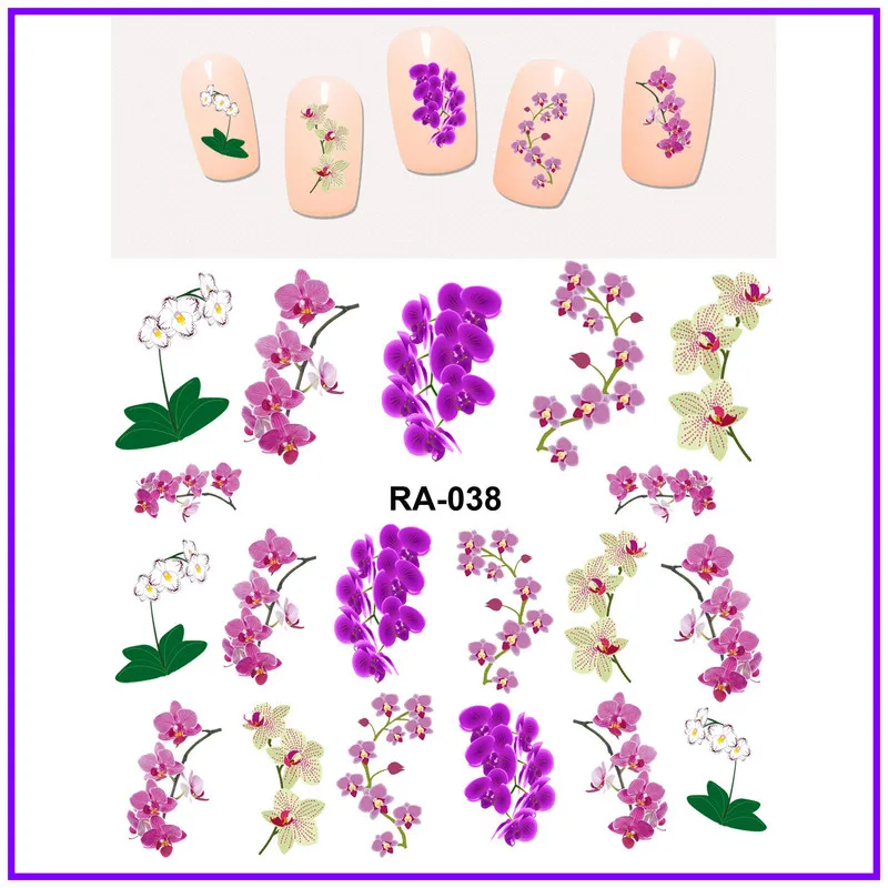 UPRETTEGO дизайн ногтей Красота воды Наклейка слайдер наклейки на ногти цветок витиеватая Орхидея фиолетовый розовый лепесток RA037-042
