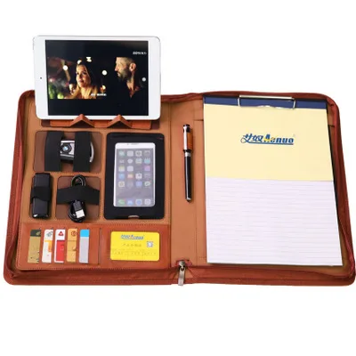

Leather portfolio Multi-function A4 power manager folder Business exquisite manager folder True folder
