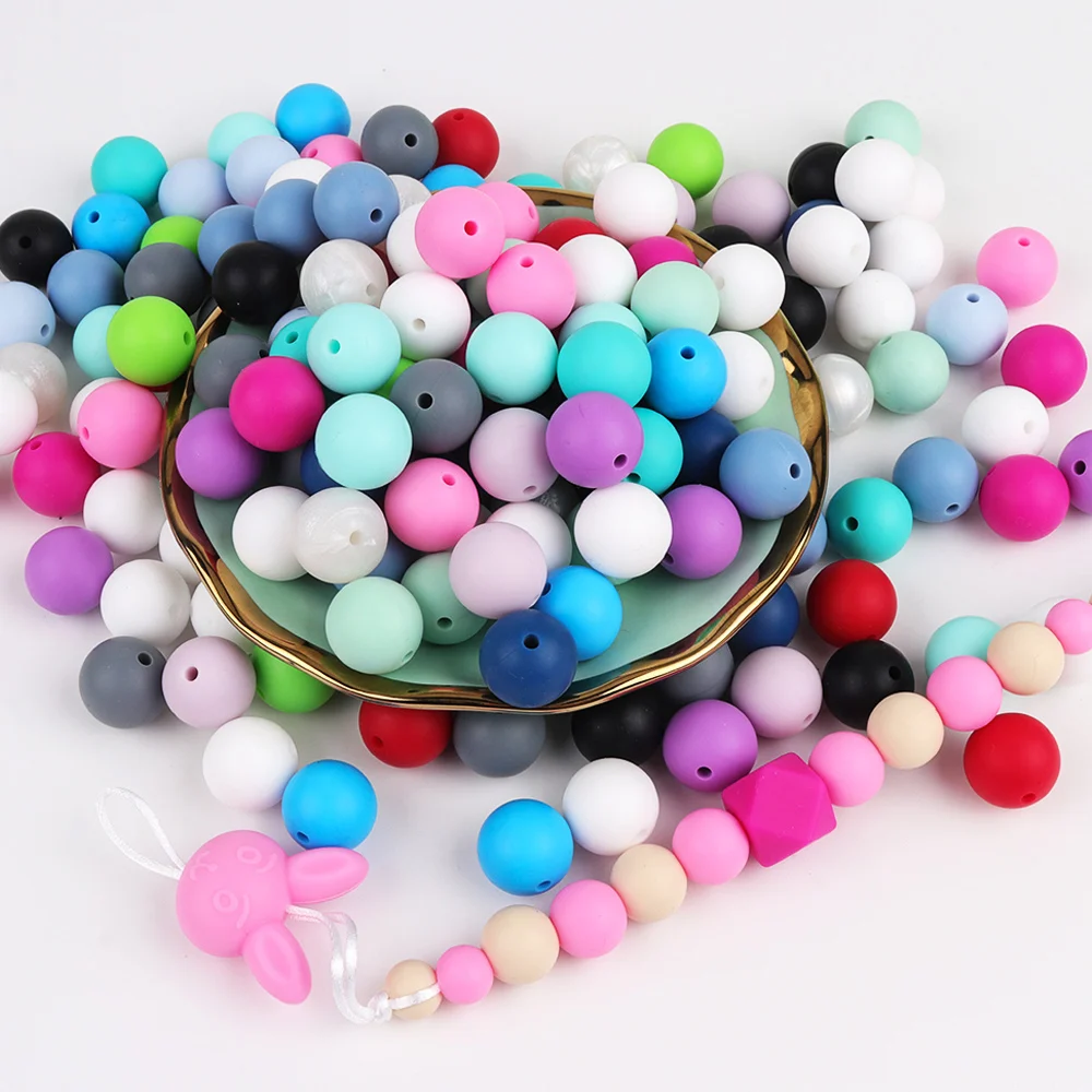 

TYRY.HU 20Pc Round Silicone beads 12/15mm Food Grade Baby Chewable Teething Beads For DIY Necklace Jewelry Making Accessories