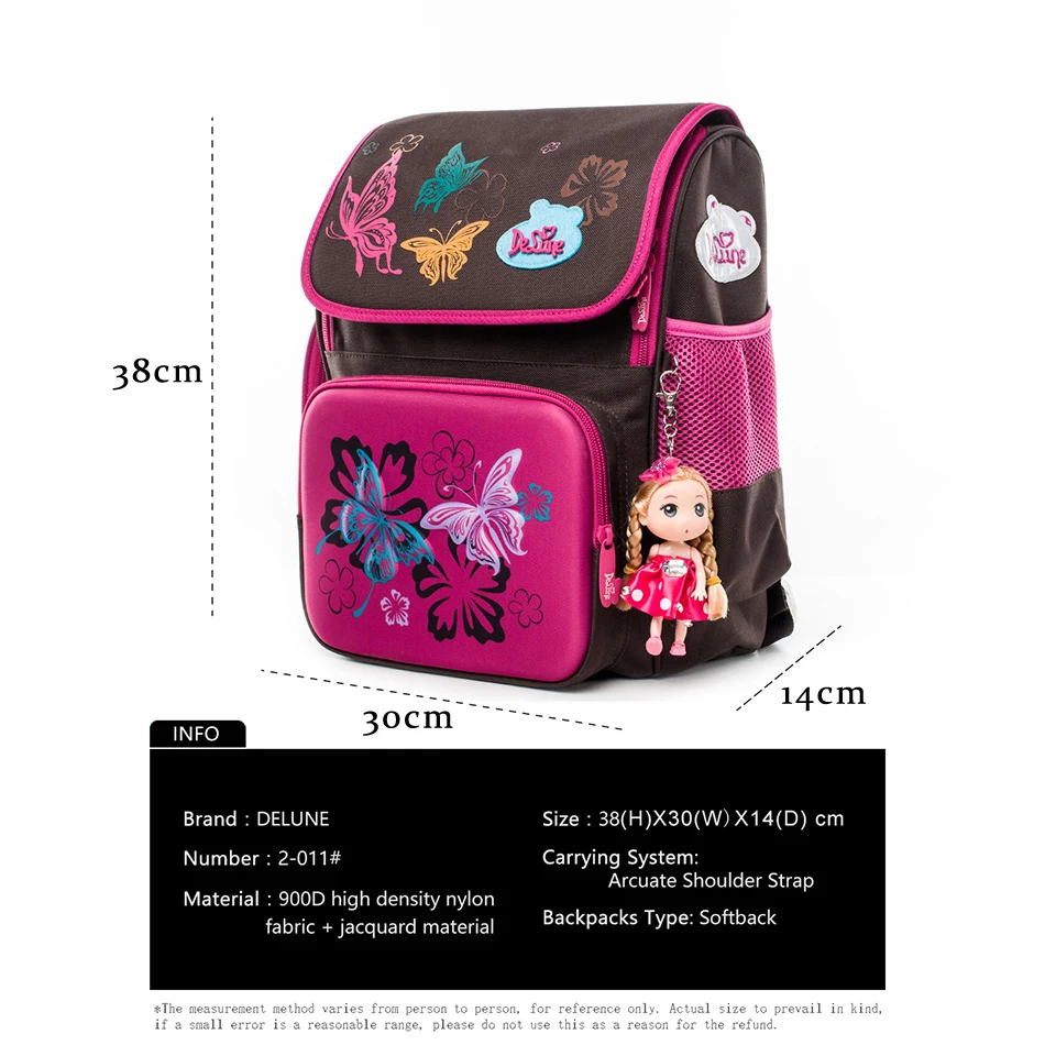 Delune школьные сумки для детей ортопедический Рюкзак Мультфильм Школьные сумки изображения бабочки и цветка Mochila Infantil класс 1-3