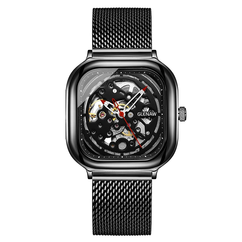 GLENAW, модные механические часы, мужские часы, Топ бренд, роскошные квадратные мужские часы, деловые мужские наручные часы, водонепроницаемые Relogio