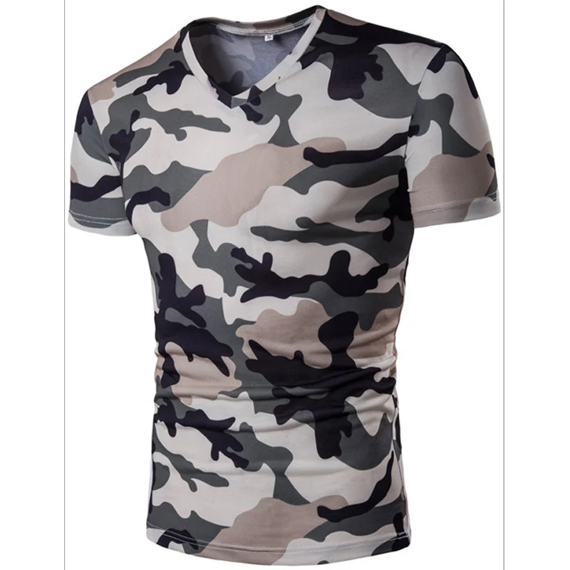 2017 New Men Tshirt V-Neck Tees Hot Sale Summer Camouflage T-Shirt Homme Fitness Fashion Brand Clothing Male T Shirt Plus Size