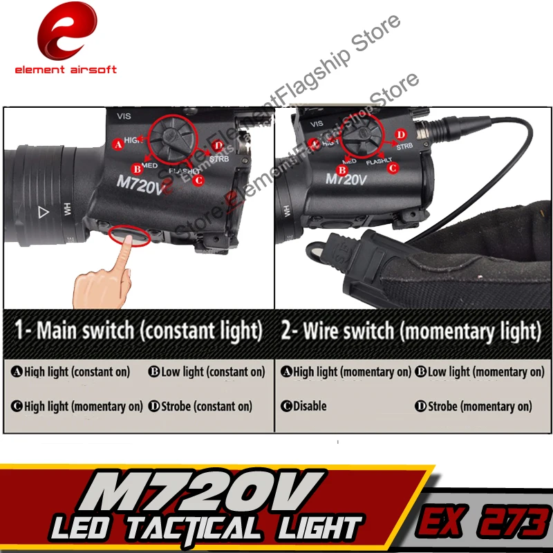 - Element M720V Hunting Flashlight linterna LA15 Laser PEQ Augmented Pressure Mount Double Control Switch tactical Weapon Lights