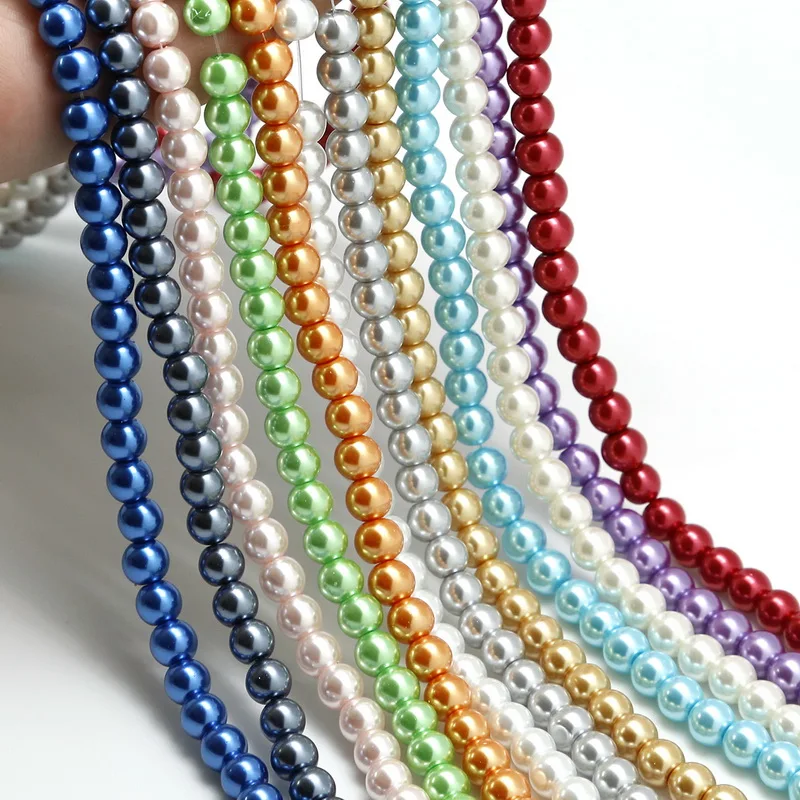 Окрашенные цвета, 4 мм, 6 мм, 8 мм, 10 мм, Круглые Искусственные стеклянные жемчужные бусины для изготовления ювелирных изделий, колье, ожерелье для рукоделия