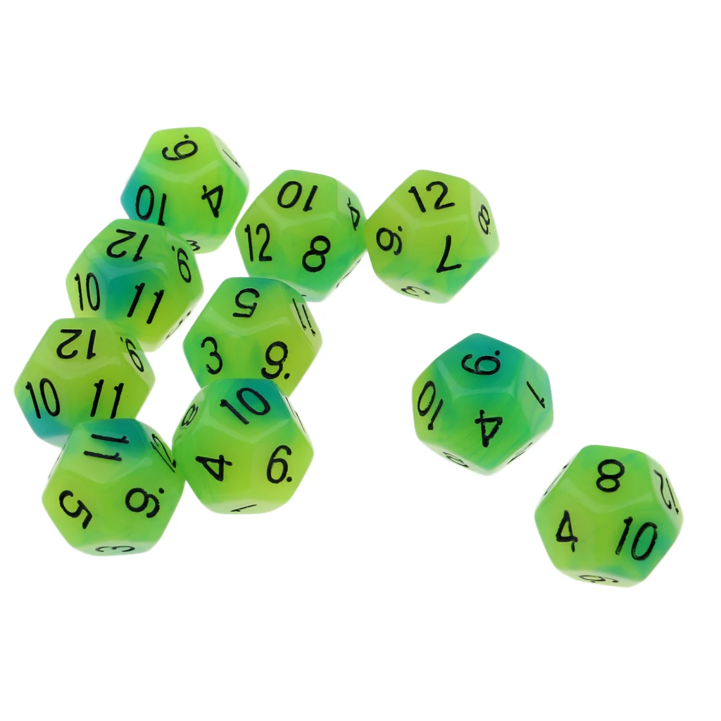 10pcs 12 Sided Glow in the Dark Dices D12 18mm Night Luminous Dice Set for Adult Club Party Table Games Kids Toys