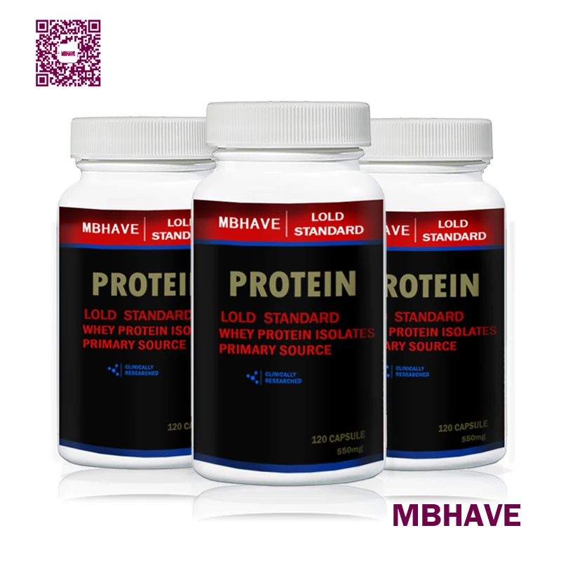 

3 bottles Whey Protein Powder Capsules WPC 80 Fitness Nutrition Supplements Increase Body Muscle