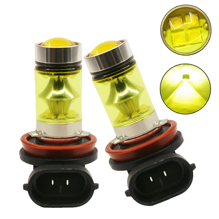 

2X H11 H8 4300K Yellow Amber 100W LED 20SMD Projector Fog Driving Running Fog Light Bulb For Auto Car Free Shipping