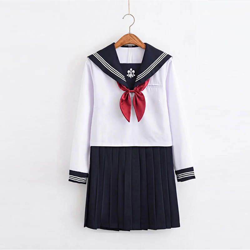 Трайдент вышивка японская школьная форма юбка JK Униформа белый матросский топ+ юбка+ галстук костюм Студенческая форма для женщин