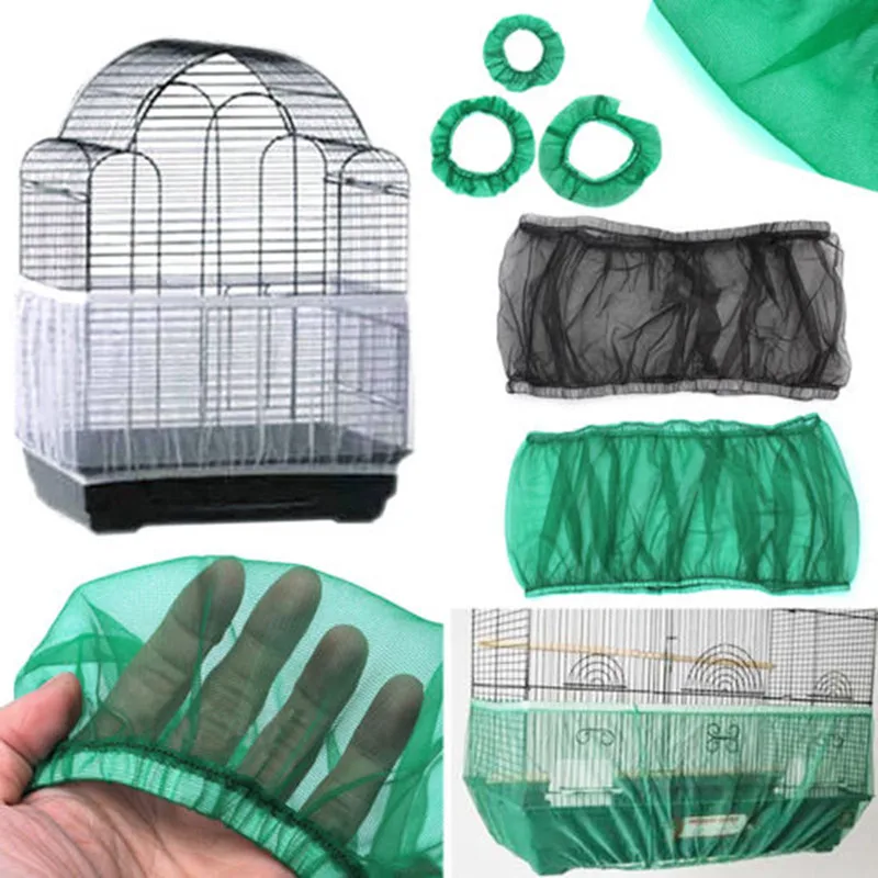 White, L Gessppo Bird Cage Mesh Cover Seed Catcher Seeds Guard Parrot Mesh Net Cover Stretchy Shell Bird Cage Cloth 