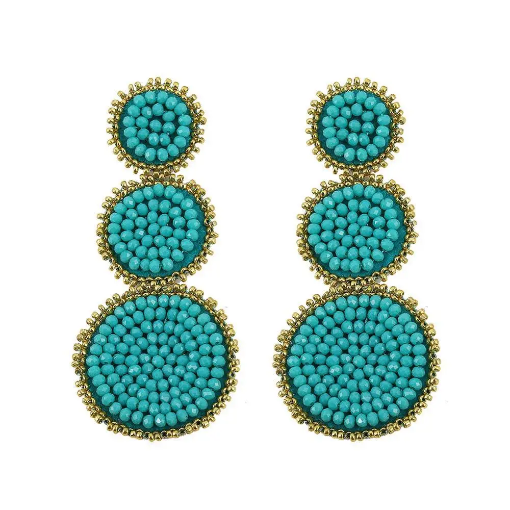 Best lady Hot sale Fashion Women Drop Dangle Earrings Bohemian Beads Multicolored Round Statement Earrings Party Gifts Wholesale - Окраска металла: Light Blue 1