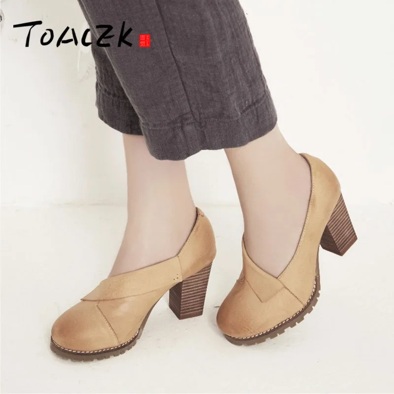 

Spring and summer high-end art handmade leather women's shoes comfortable high heel casual art retro shoes