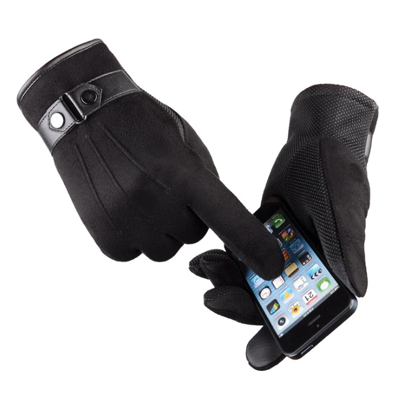 

Classic Men Autum Winter Suede Leather Gloves Touchscreen Mittens Driving Cashmere Thick Warm Fleece Lined Thermal Male Glove