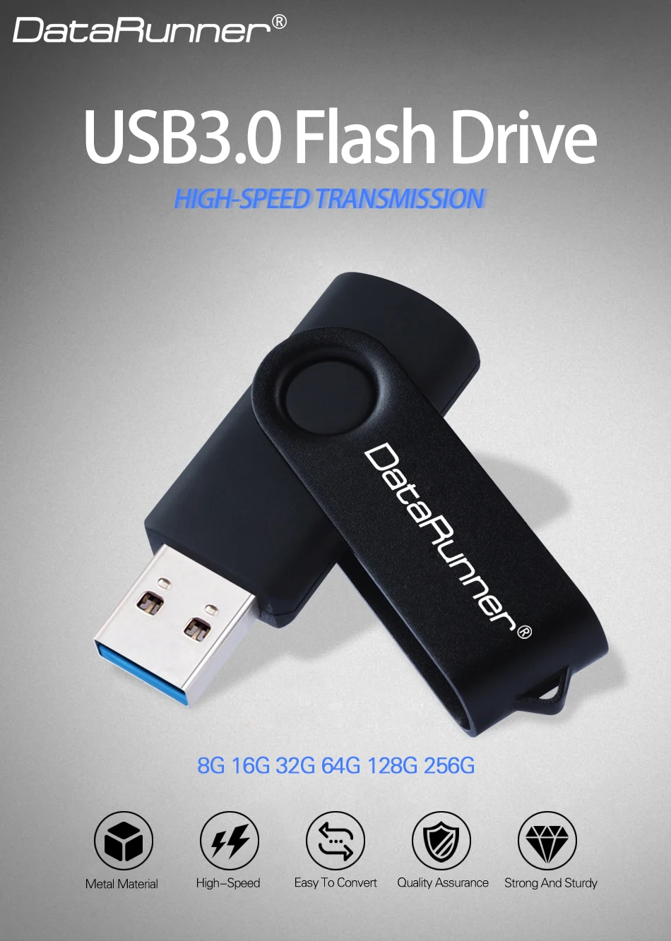 Новый DataRunner Usb Flash Drive 128 GB Металлическая Ручка Drive 8 GB 16 ГБ, 32 ГБ, 64 ГБ вращения флешки 256 GB высокое Скорость Usb 3,0 Memory Stick