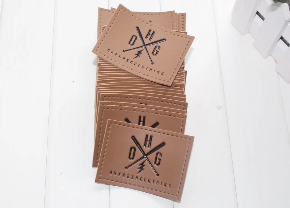 HIGH class custom printed and embossed PU leather label for Jeans bags accessories label tags 1000pcs lot