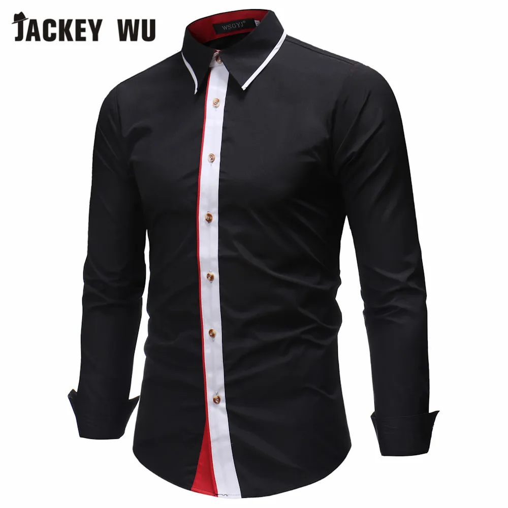 JACKEYWU Повседневное рубашки Для мужчин корейская модная рубашка с длинными рукавами одноцветное Цвет Slim Fit Хлопковое платье рубашка социальной Бизнес Camisa