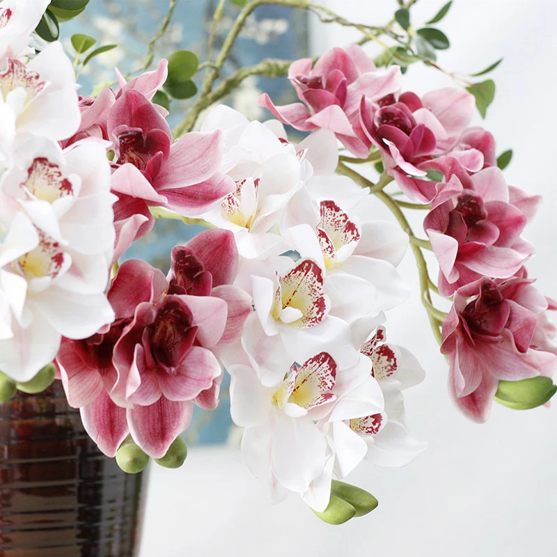 

11 Heads Real Touch 3D Printing Grand Cymbidium Orchid Artificial Flowers for Wedding Party Home Garden Decoration fake flores