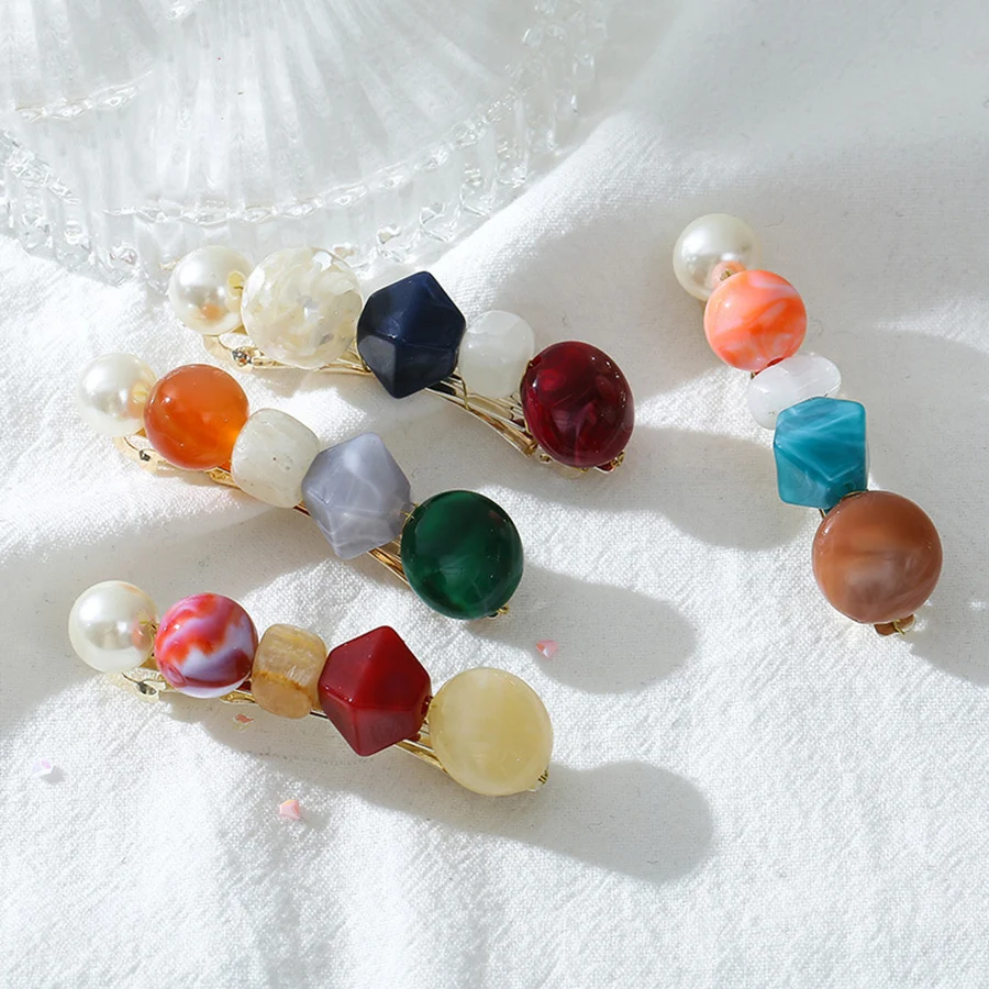 

2019 New Handmade Colorful Acrylic Resin Beaded Hairpins Barrettes For Women Girls Candy Color Irregular Shape Beads Hairgrips