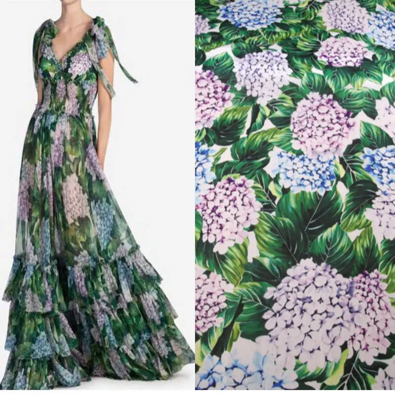 

Chiffon Fabric Polyester Hydrangea Flower Printed Spring Summer Sicily Costumes Handmade DIY Dresses Cloth
