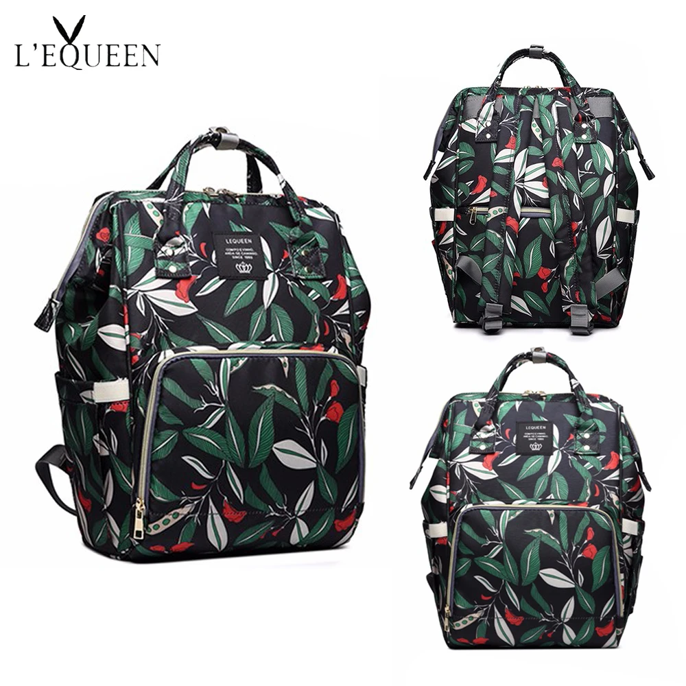 

LEQUEEN Mummy Maternity Diaper Bag Backpack Plants Design Large Capacity Waterproof Nursing Nappy Baby Bag Origanizer