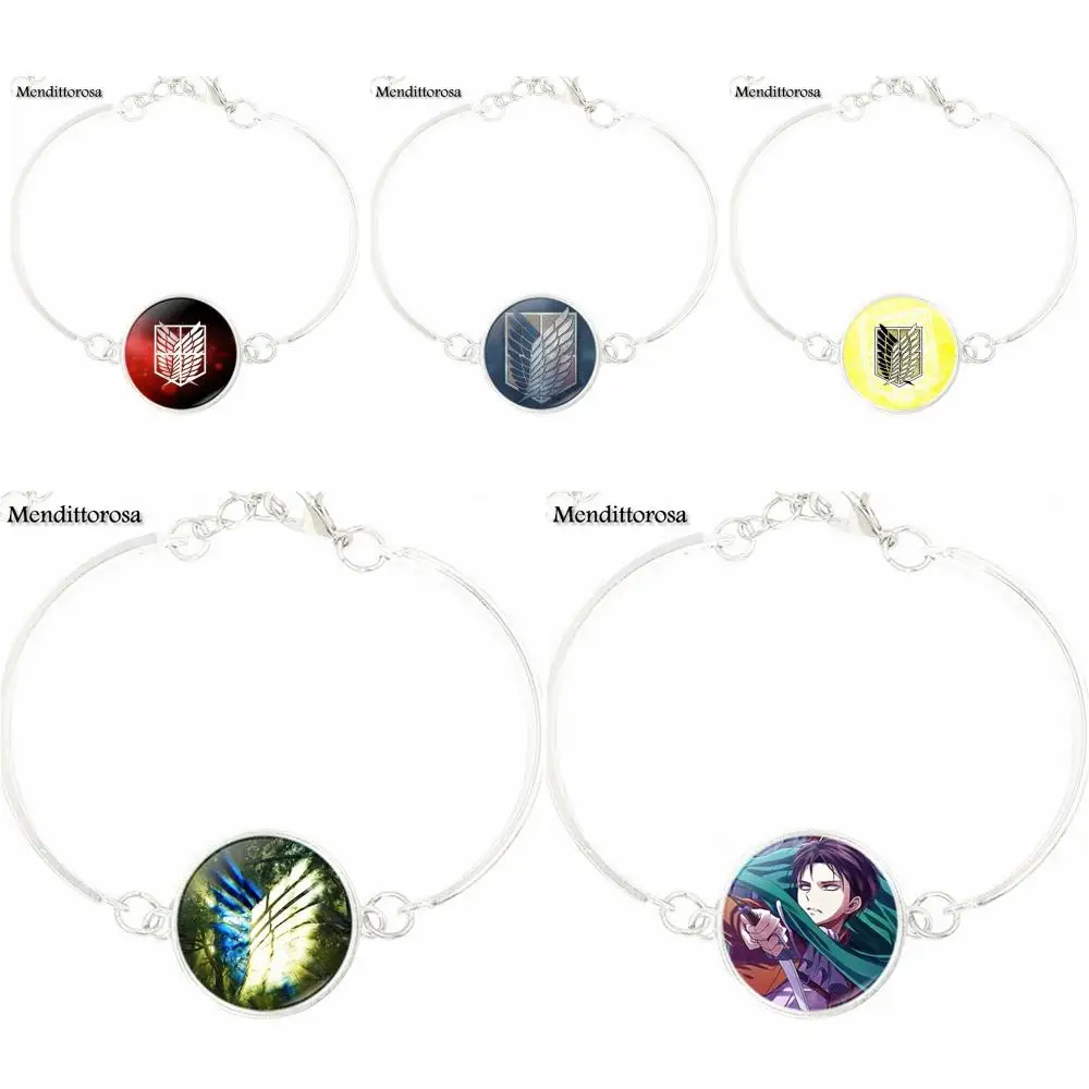 For Women Party Gift Fashion Silver Plated Jewelry Glass Cabochon Bracelet Bangle Attack on Titan Levi Ackerman | Украшения и