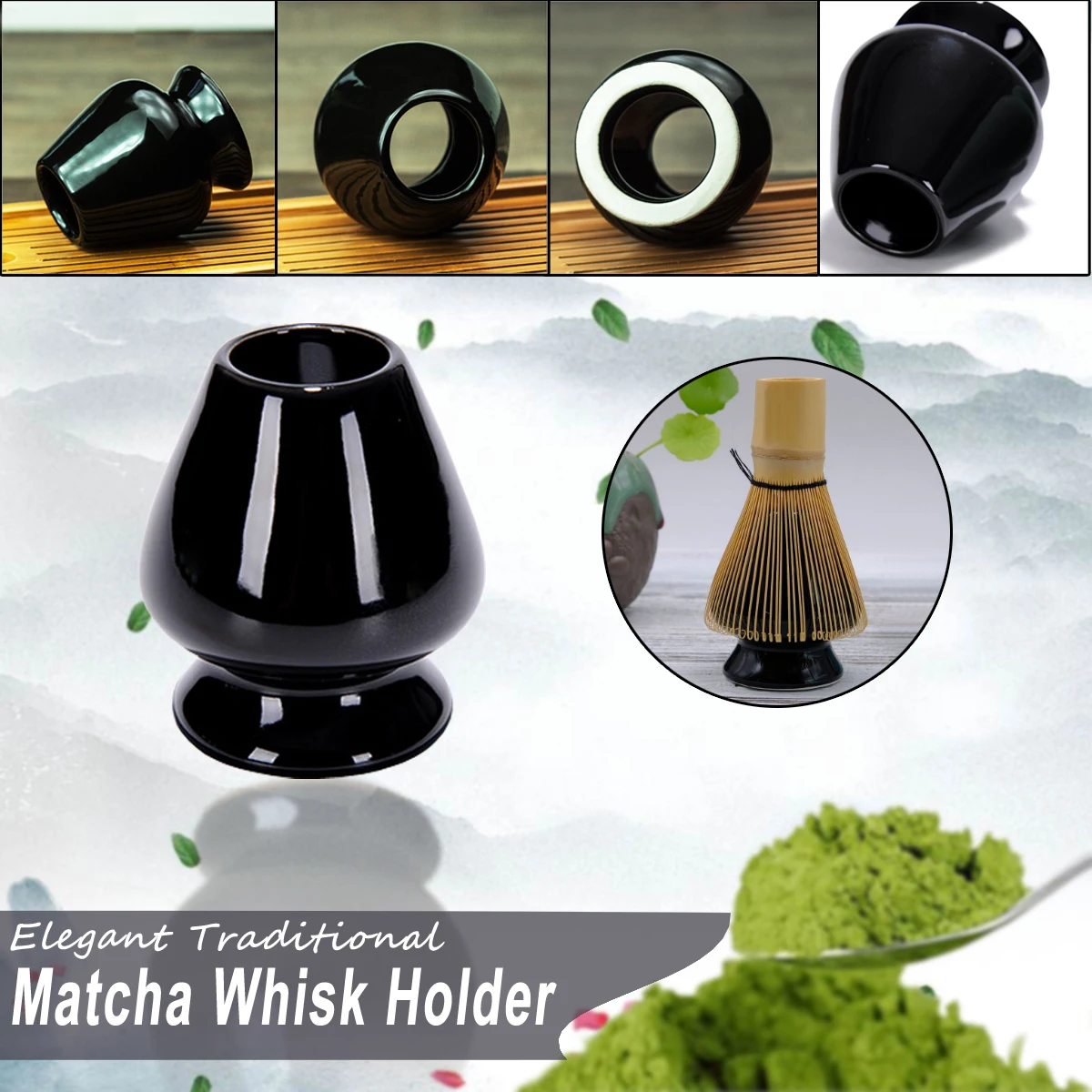 Cone Black Japanese Matcha Whisk Holder Used Whisk Reshaper Bamboo