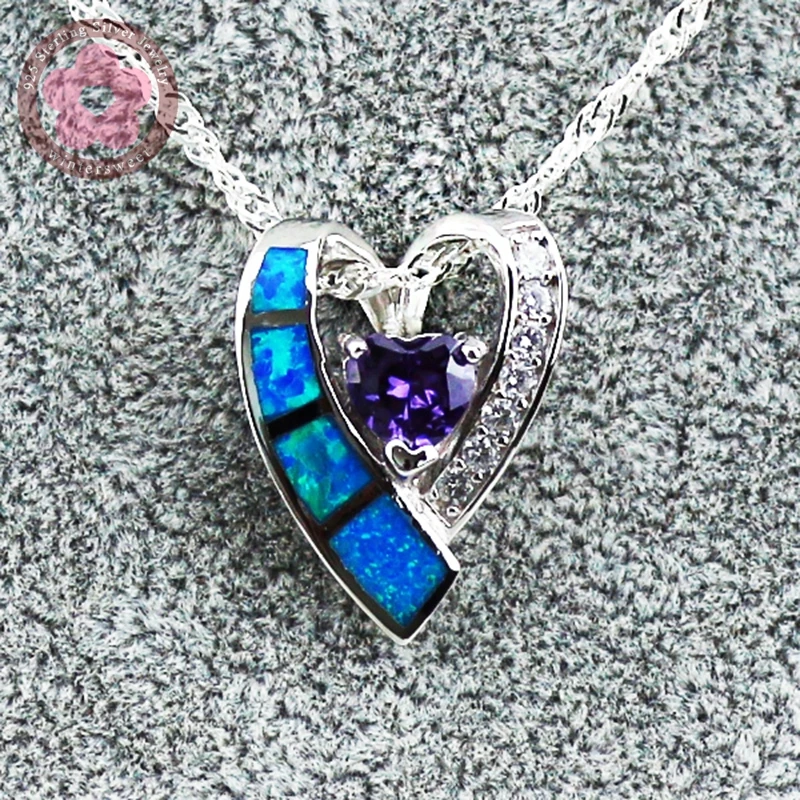 JLP1778 Love Heart Blue Opal Charm Pendant 925 Sterling Silver Jewelry