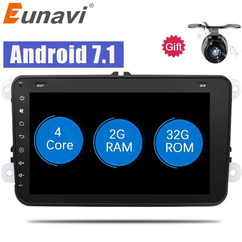 

Eunavi 2 Din 8 inch Android 8.1 Car Radio Stereo for VW JETTA GOLF MK5 MK6 GTI PASSAT B6 POLO SKODA Fabia GPS Navigation PC wifi