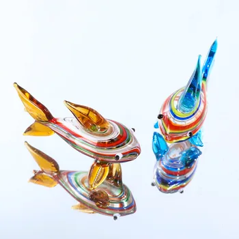 

H&D Colorful Shark Glass Figurines Home Decor Murano Artwork Crystal Miniture Handcraft Figure Fish Tank Aquarium Decor,Set of 2