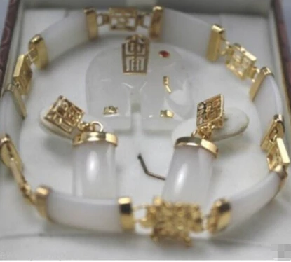 

hot sell Jewelry White Natural stone pendant necklace earring bracelet set