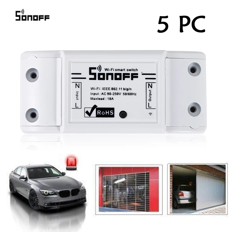 

5PC SONOFF Basic Wireless Wifi Switch Remote Control Automation Module DIY Timer Universal Smart Home 10A 220V AC 90-250V HWC