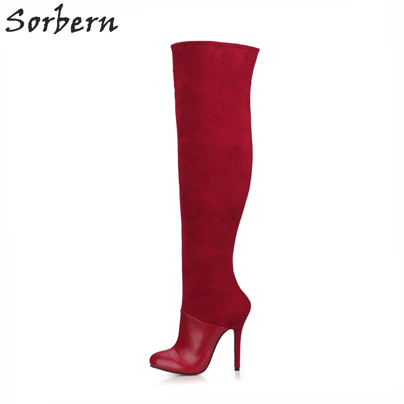 

2017 New Arrive Women Winter Boots High Thin Heels Pointed Toe Flock PU Zapatos Mujer Over Knee Length Patent Leather Boots