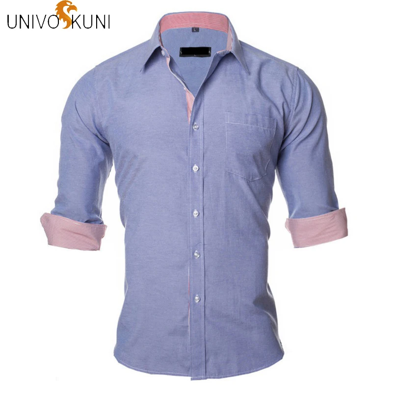 

UNIVOS KUNI Men Shirts Long Sleeve Business Casual Fit Slim Shirt Solid Homme Shirts Europe Size S-XXL Camisas Male Q5183