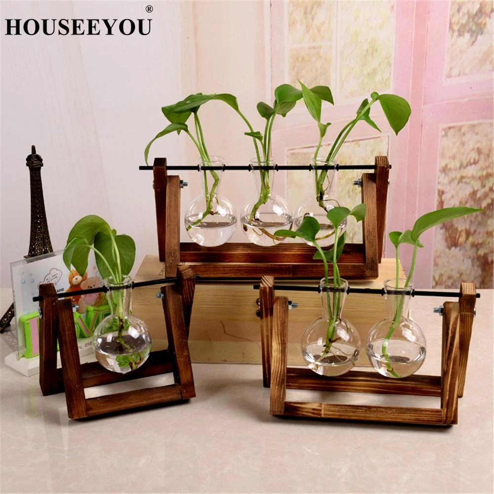 Hydroponic Plant Transparent Vase Glass Bottle Wood Frame Bonsai for Table Decor Hydroponic Plant Transparent Vase Glass Bottle Wood Frame Bonsai for Table Decor