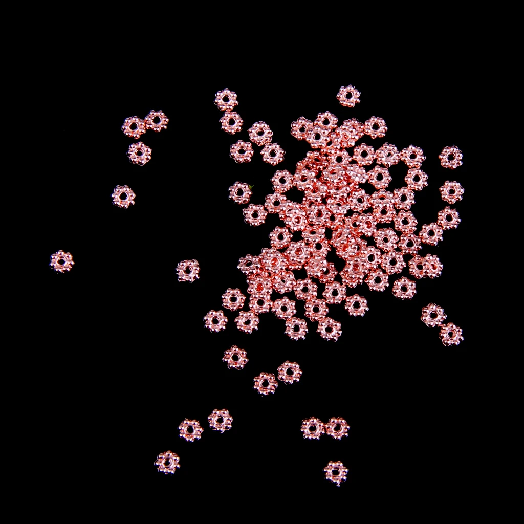 Phenovo 100x Rose Gold Snowflake Flower Alloy Spacer beads Jewellery Findings  DIY Accessories for Necklace Earrings Making 4mm 